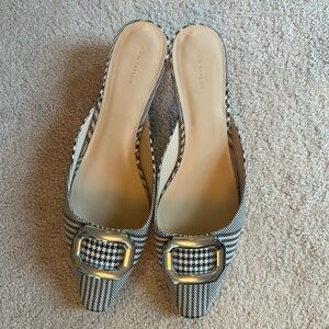 Ann Taylor Black and White Houndstooth Mules - Size 11